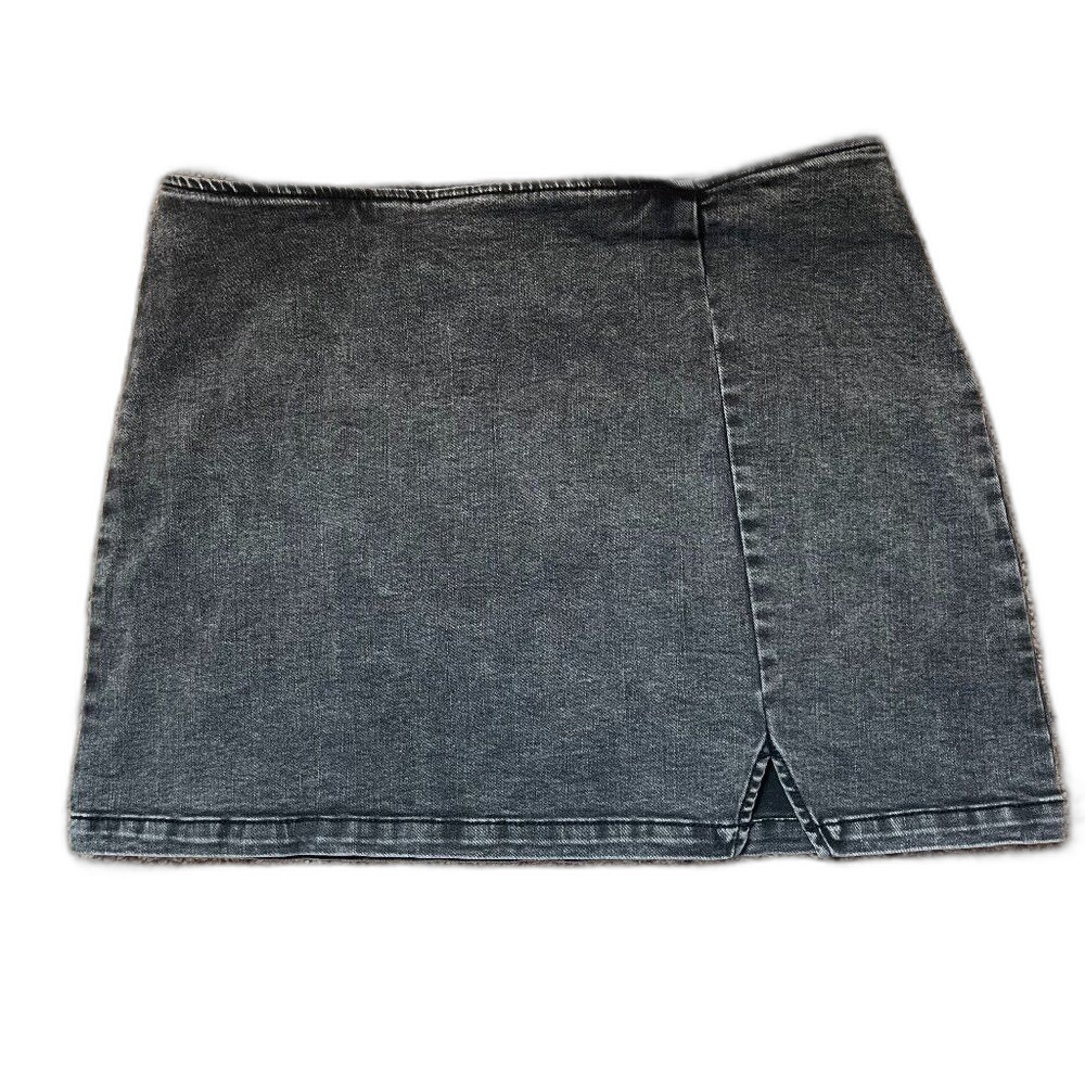 Wild Fable Black Denim Mini Skirt Size 16 High Rise Stretch Jean Skirt Slit